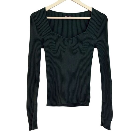 Gap green ribbed sweetheart sweater size M - Picture 2 of 9